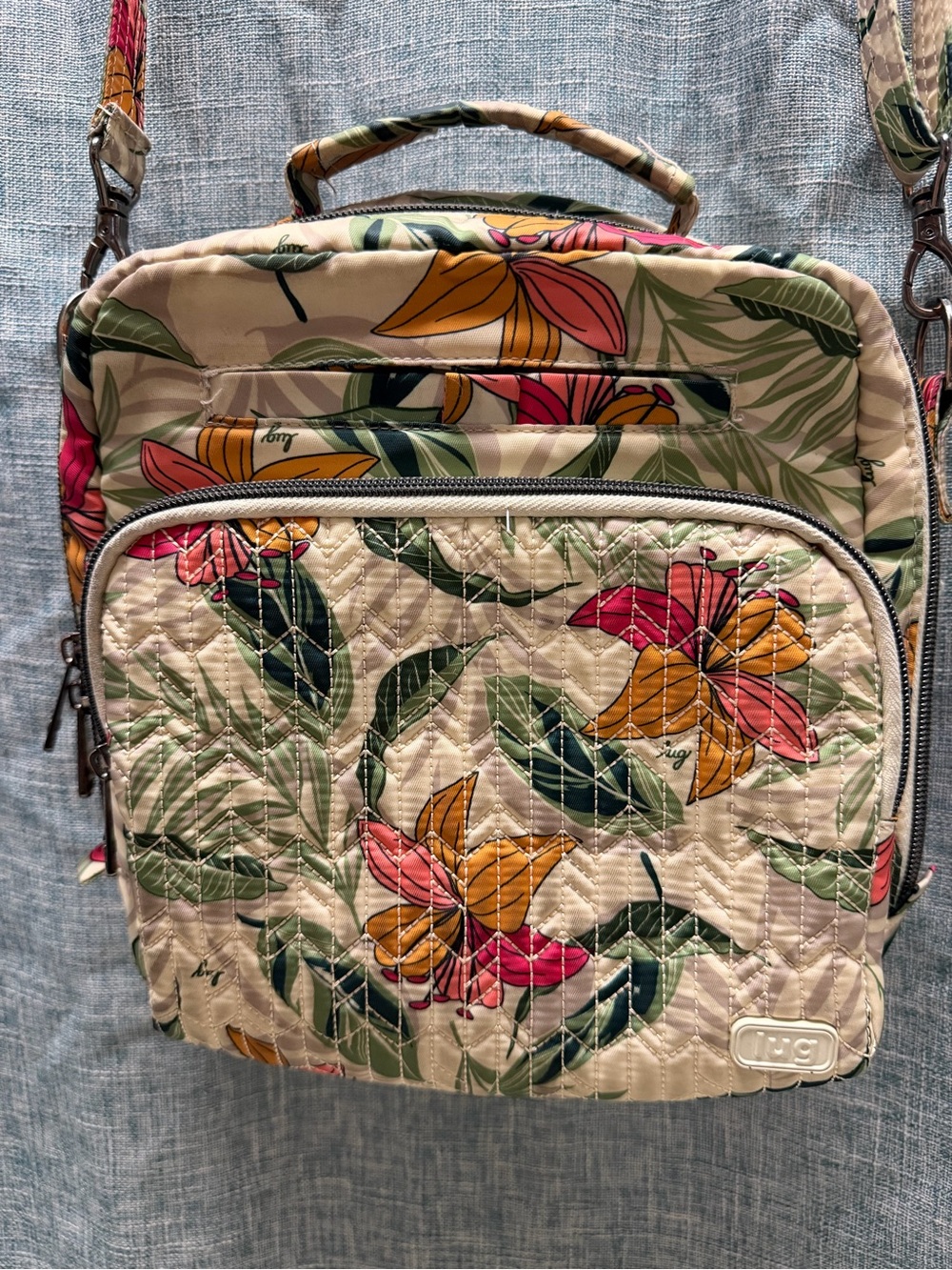Vera Bradley Quilted Floral Crossbody Bag - Cream with Pink & Orange Floral